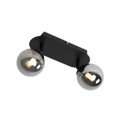 Moderne spot zwart met smoke glass 2-lichts - Athens