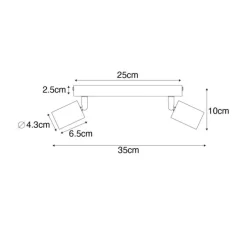 Moderne spot zwart rechthoekig 2-lichts - Facil