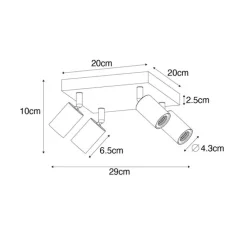 Moderne spot zwart vierkant 4-lichts - Facil