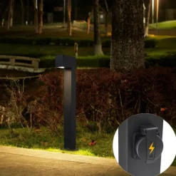 Moderne staande buitenlamp zwart 65cm met stopcontact IP44 - Baleno