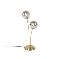 Moderne tafellamp goud 2-lichts met smoke glas - Athens
