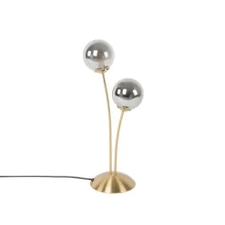 Moderne tafellamp goud 2-lichts met smoke glas - Athens