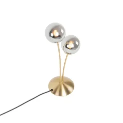 Moderne tafellamp goud 2-lichts met smoke glas - Athens
