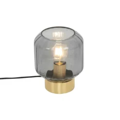 Moderne tafellamp messing met smoke glas - Stiklo