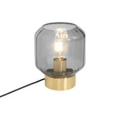 Moderne tafellamp messing met smoke glas - Stiklo