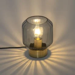 Moderne tafellamp messing met smoke glas - Stiklo