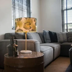 Moderne tafellamp messing met leaf kap 35 cm - Kaso