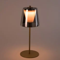 Moderne tafellamp mushroom goud met smoke glas incl. LED - Jent