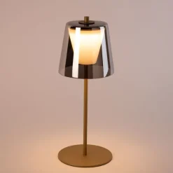 Moderne tafellamp mushroom goud met smoke glas incl. LED - Jent