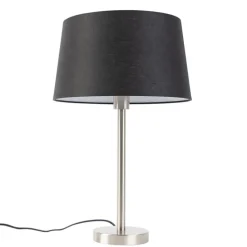 Moderne tafellamp staal met zwarte kap 35 cm - Simplo