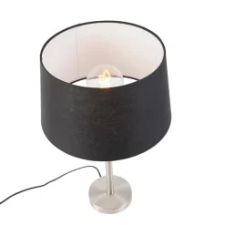 Moderne tafellamp staal met zwarte kap 35 cm - Simplo