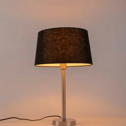 Moderne tafellamp staal met zwarte kap 35 cm - Simplo