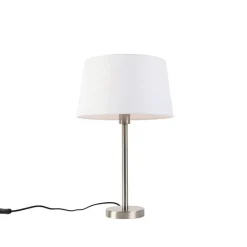 Moderne tafellamp staal met witte kap 32 cm - Simplo