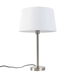 Moderne tafellamp staal met witte kap 32 cm - Simplo