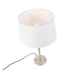 Moderne tafellamp staal met witte kap 32 cm - Simplo