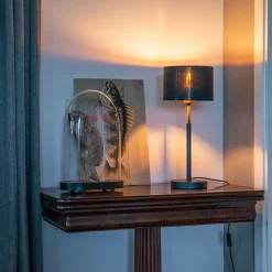 Moderne tafellamp stoffen kap zwart met goud - VT 1