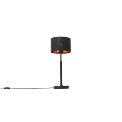 Moderne tafellamp stoffen kap zwart met goud - VT 1