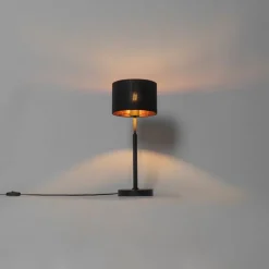 Moderne tafellamp stoffen kap zwart met goud - VT 1