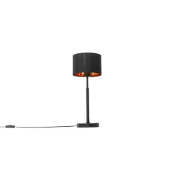 Moderne tafellamp stoffen kap zwart met goud - VT 1