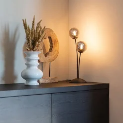 Moderne tafellamp zwart 2-lichts met smoke glas - Athens