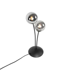 Moderne tafellamp zwart 2-lichts met smoke glas - Athens