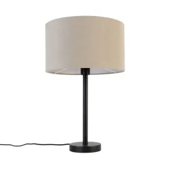 Moderne tafellamp zwart met boucle kap lichtbruin 35 cm - Simplo