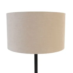 Moderne tafellamp zwart met boucle kap lichtbruin 35 cm - Simplo