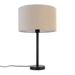 Moderne tafellamp zwart met boucle kap lichtbruin 35 cm - Simplo