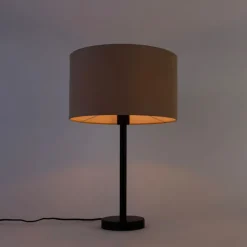 Moderne tafellamp zwart met boucle kap lichtbruin 35 cm - Simplo