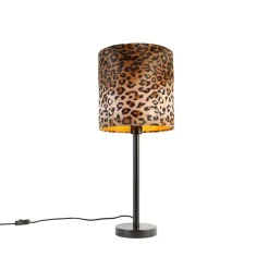 Moderne tafellamp zwart met kap luipaard 25 cm - Simplo