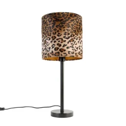 Moderne tafellamp zwart met kap luipaard 25 cm - Simplo