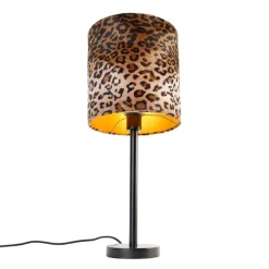 Moderne tafellamp zwart met kap luipaard 25 cm - Simplo