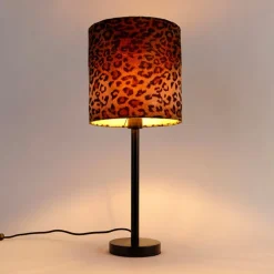 Moderne tafellamp zwart met kap luipaard 25 cm - Simplo