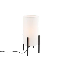 Moderne tafellamp zwart met linnen witte kap - Rich