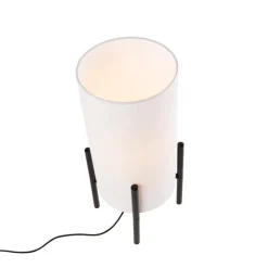 Moderne tafellamp zwart met linnen witte kap - Rich