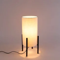 Moderne tafellamp zwart met linnen witte kap - Rich