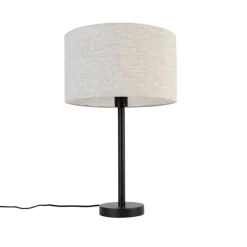 Moderne tafellamp zwart met boucle kap lichtgrijs 35 cm - Simplo