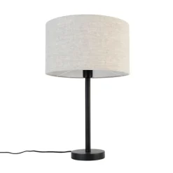 Moderne tafellamp zwart met boucle kap lichtgrijs 35 cm - Simplo