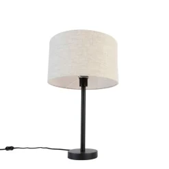 Moderne tafellamp zwart met boucle kap lichtgrijs 35 cm - Simplo