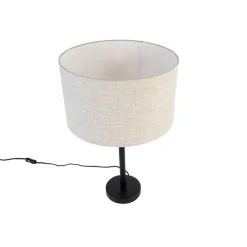 Moderne tafellamp zwart met boucle kap lichtgrijs 35 cm - Simplo