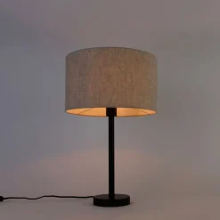 Moderne tafellamp zwart met boucle kap lichtgrijs 35 cm - Simplo