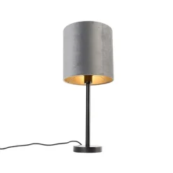 Moderne tafellamp zwart met kap grijs 25 cm - Simplo