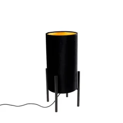 Moderne tafellamp zwart met velours zwarte kap - Rich