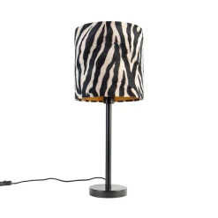 Moderne tafellamp zwart met kap zebra 25 cm - Simplo