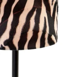 Moderne tafellamp zwart met kap zebra 25 cm - Simplo