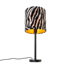 Moderne tafellamp zwart met kap zebra 25 cm - Simplo