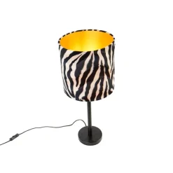 Moderne tafellamp zwart met kap zebra 25 cm - Simplo