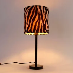 Moderne tafellamp zwart met kap zebra 25 cm - Simplo