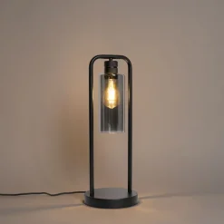 Moderne tafellamp zwart met smoke glas - Stavelot