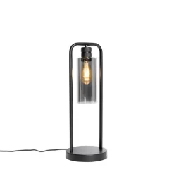 Moderne tafellamp zwart met smoke glas - Stavelot